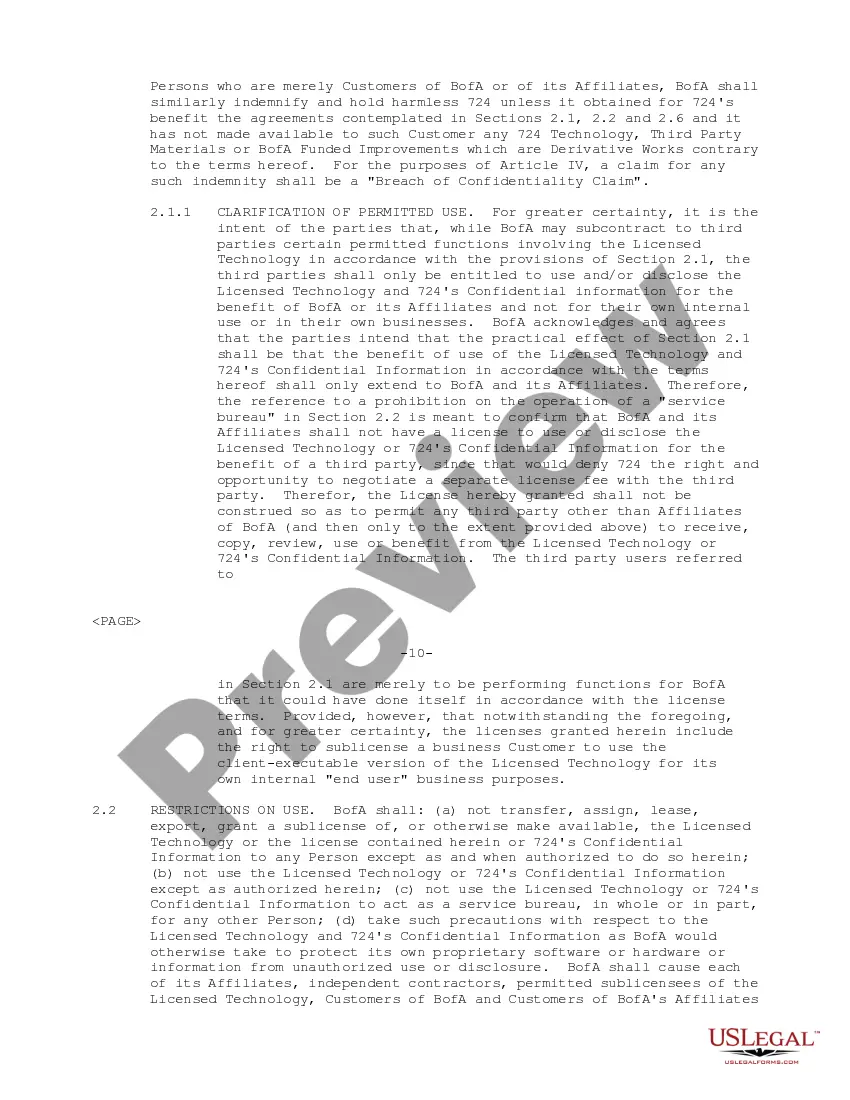 Preview Technology License Agreement regarding designing, developing and marketing Internet based electronic banking applications