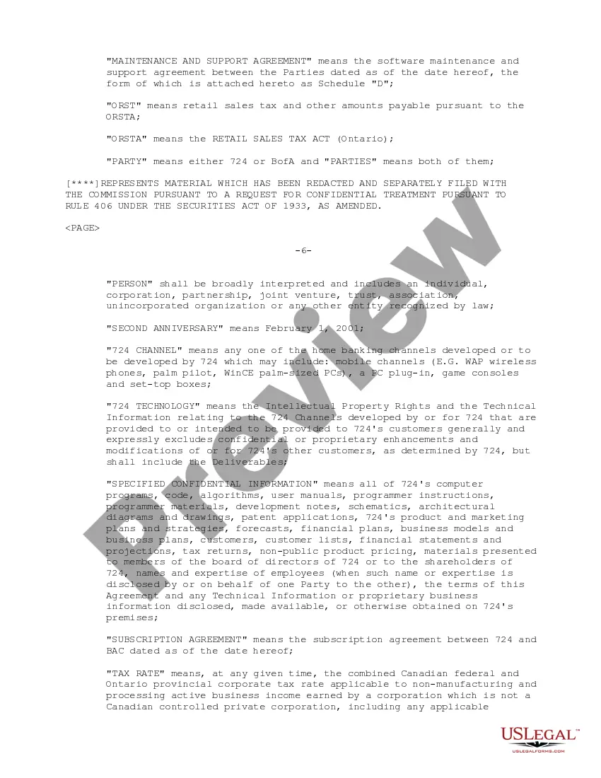 Preview Technology License Agreement regarding designing, developing and marketing Internet based electronic banking applications