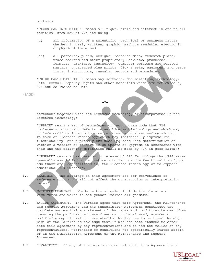 Preview Technology License Agreement regarding designing, developing and marketing Internet based electronic banking applications