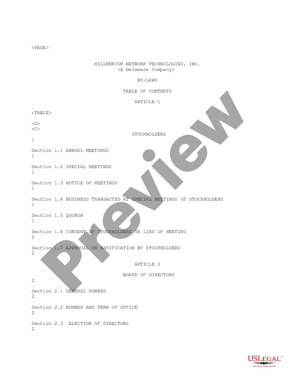 page 0 Bylaws of Millennium Network Technologies, Inc. preview