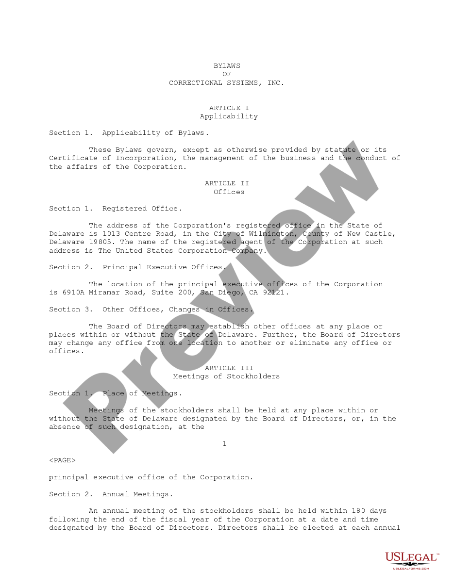 page 0 Bylaws of Correctional Systems, Inc. preview