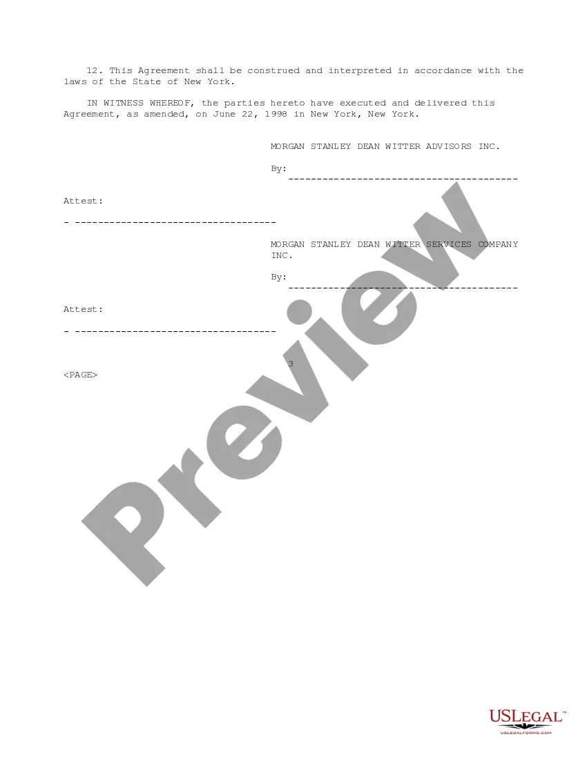 Get Service Agreement between Morgan Stanley Dean Witter Advisors, Inc. and Morgan Stanley Dean Witter Services Company Preview Service Agreement between Morgan Stanley Dean Witter Advisors, Inc. and Morgan Stanley Dean Witter Services Company