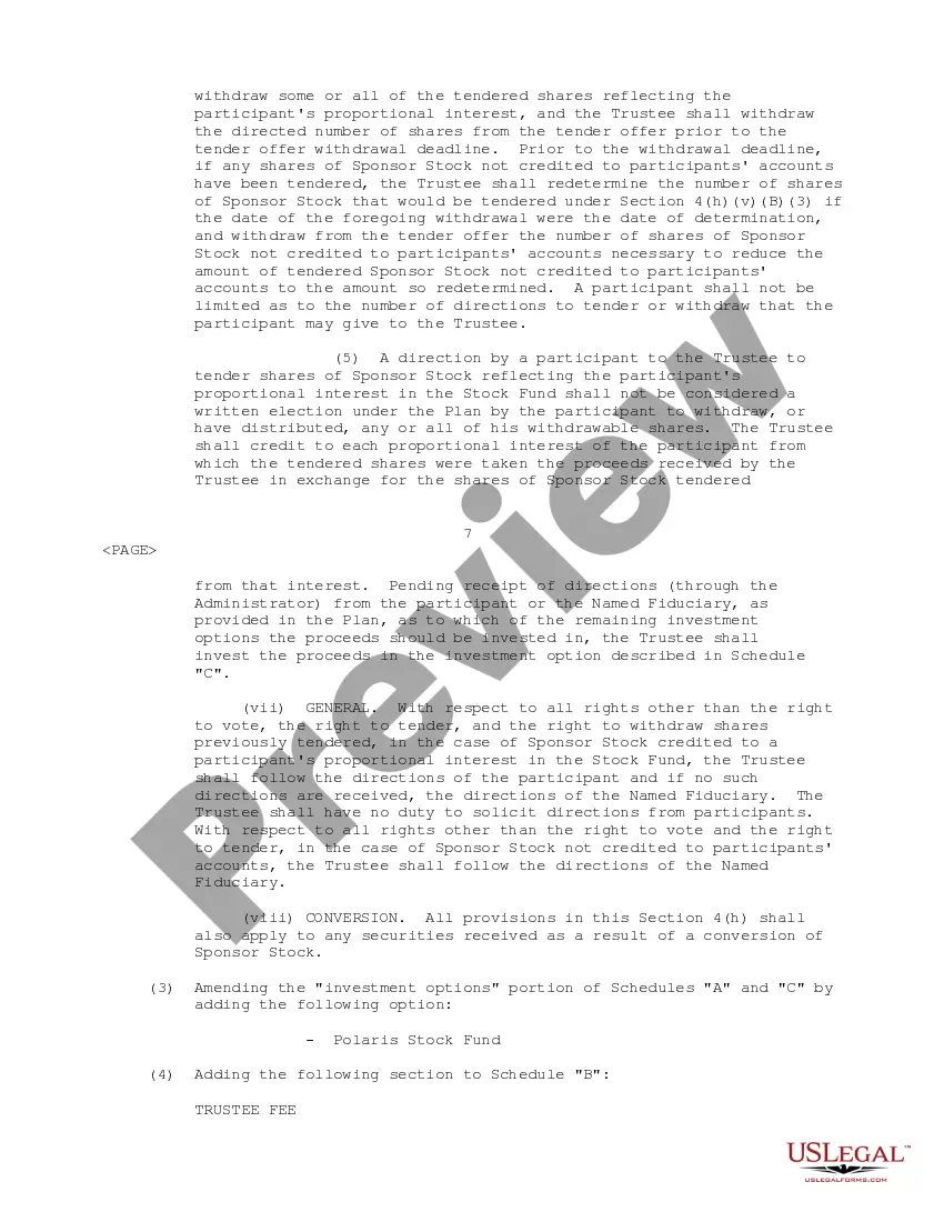Get Amendment to Trust Agreement Agreement between Polaris Industries, Inc. and Fidelity Management Trust Company Preview Amendment to Trust Agreement Agreement between Polaris Industries, Inc. and Fidelity Management Trust Company
