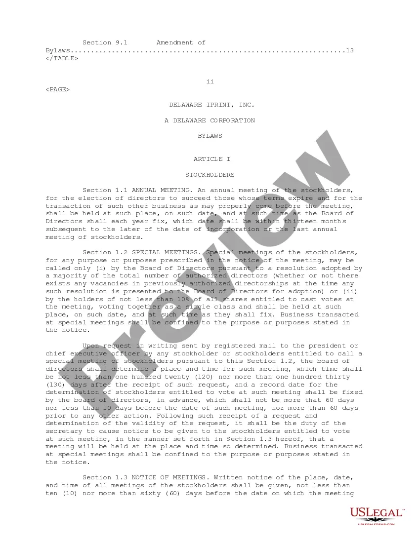 Get Bylaws of Delaware IPrint, Inc. Preview Bylaws of Delaware IPrint, Inc.