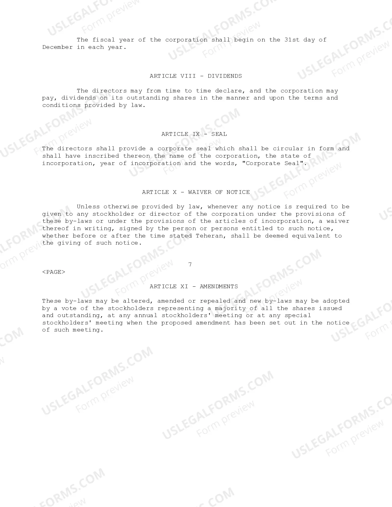 Preview Bylaws of Martinque Ventures Corporation