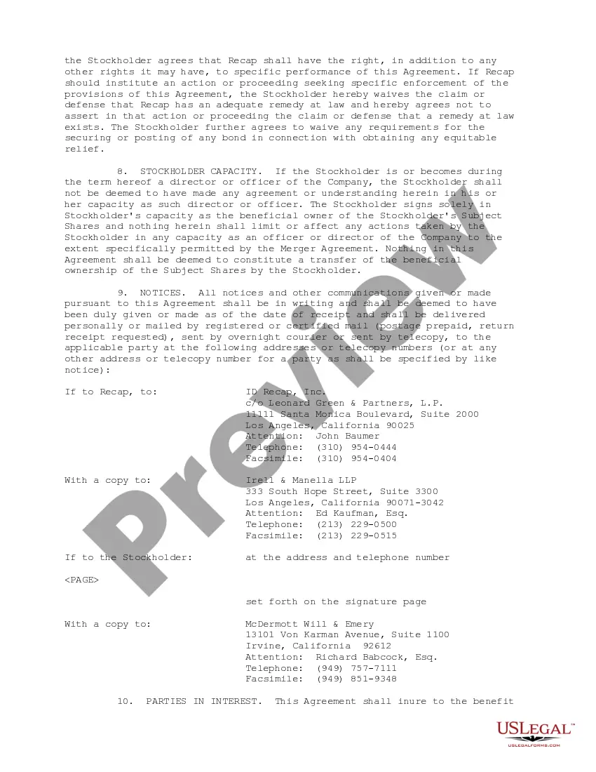 Get Voting Agreement between ID Recap, Inc. and Steven R. Matzkin regarding exchange of shares of capital stock Preview Voting Agreement between ID Recap, Inc. and Steven R. Matzkin regarding exchange of shares of capital stock