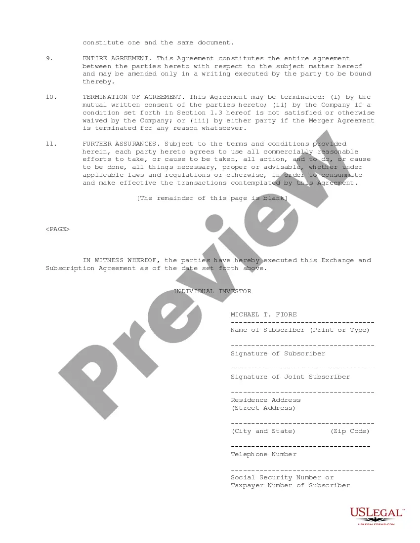 Get Exchange and Subscription Agreement between Michael T. Fiore and ID Recap, Inc. regarding merge of ID Recap, Inc. with InterDent, Inc. and exchange of shares Preview Exchange and Subscription Agreement between Michael T. Fiore and ID Recap, Inc. regarding merge of ID Recap, Inc. with InterDent, Inc. and exchange of shares