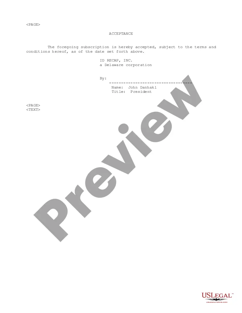 Get Exchange and Subscription Agreement between Michael T. Fiore and ID Recap, Inc. regarding merge of ID Recap, Inc. with InterDent, Inc. and exchange of shares Preview Exchange and Subscription Agreement between Michael T. Fiore and ID Recap, Inc. regarding merge of ID Recap, Inc. with InterDent, Inc. and exchange of shares