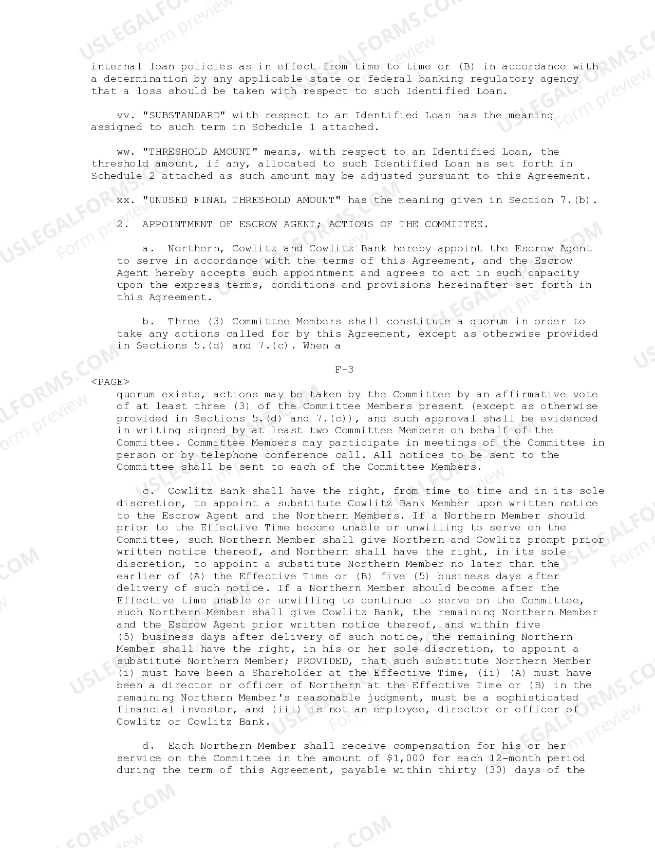 Preview Escrow Agreement between Cowlitz Bancorporation, Cowlitz Bank and Northern Bank of Commerce