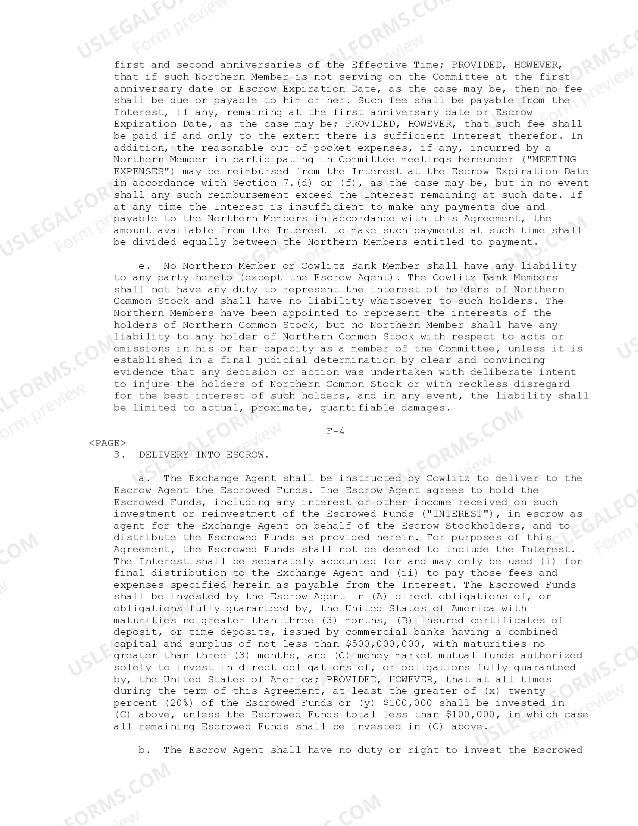 Preview Escrow Agreement between Cowlitz Bancorporation, Cowlitz Bank and Northern Bank of Commerce