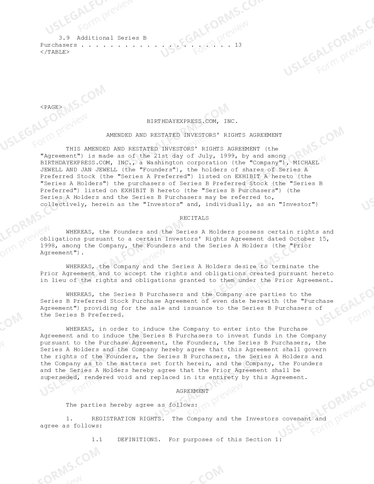 Preview Investor's Rights Agreement of BirthdayExpress.com