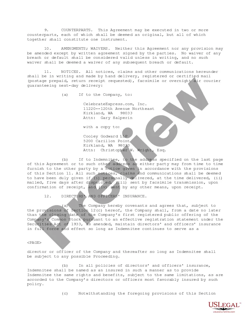 Preview Indemnification Agreement regarding Holding Harmless Indemnitee from any Losses Claims or Damages