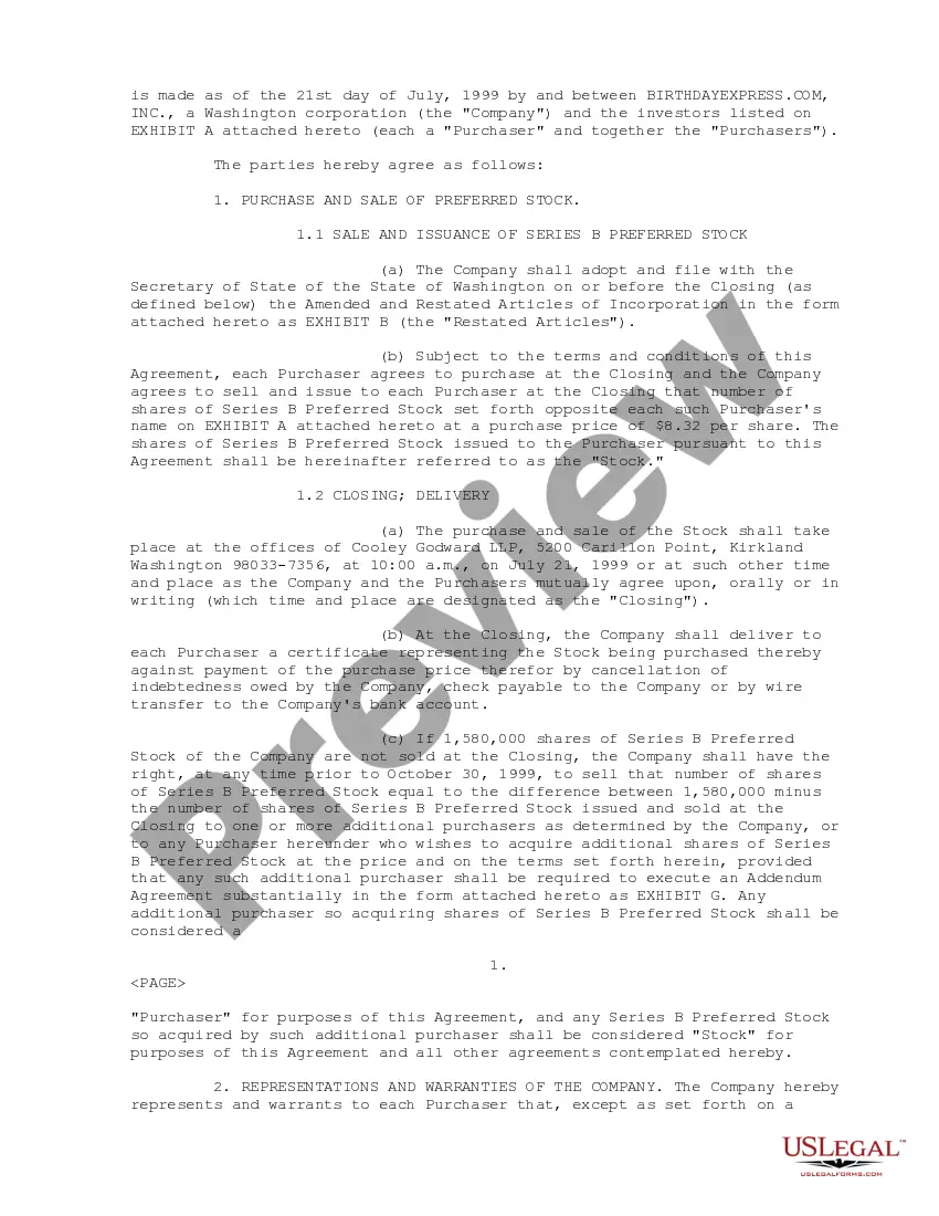 Get Sample Series B Preferred Stock Purchase Agreement between BirthdayExpress, Inc. and Purchaser Preview Sample Series B Preferred Stock Purchase Agreement between BirthdayExpress, Inc. and Purchaser