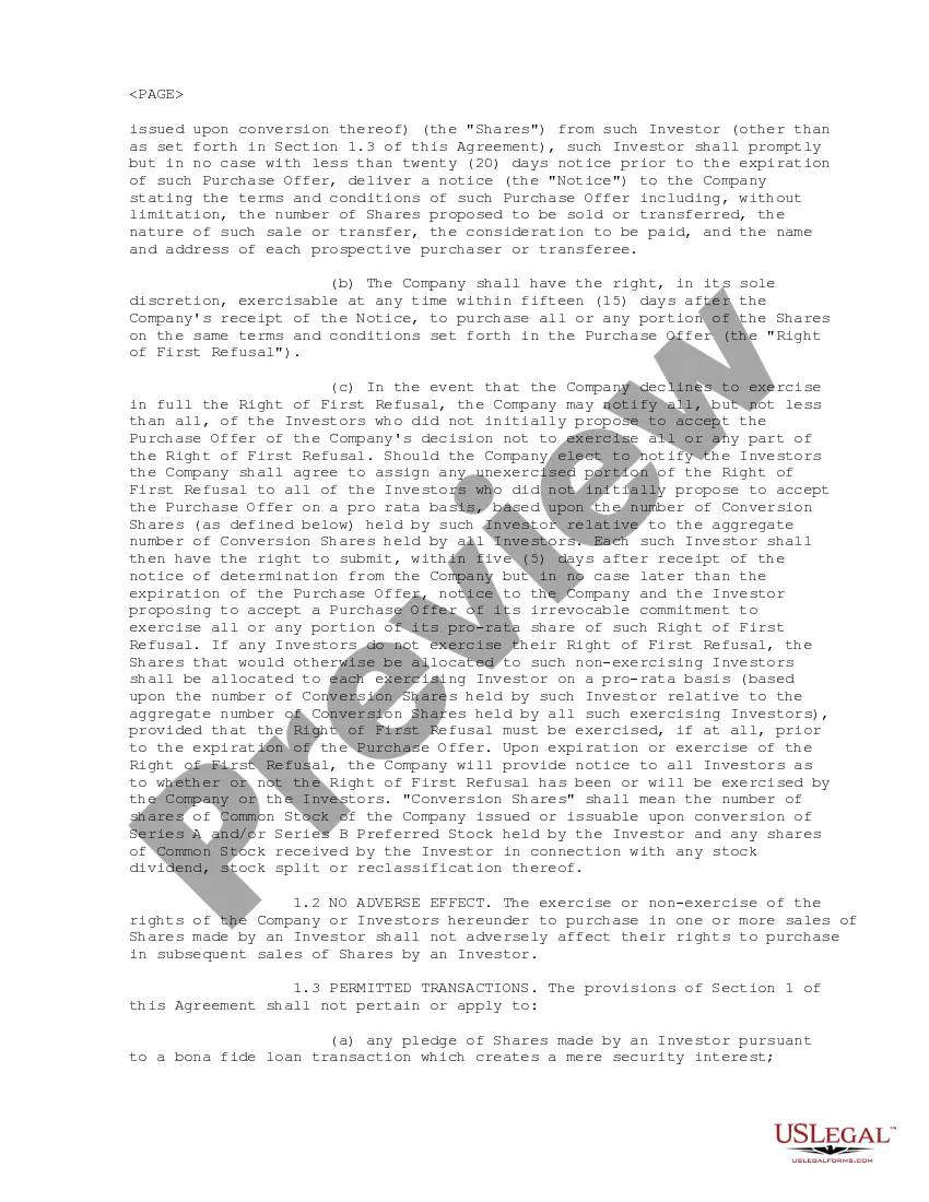 Get Right of First Refusal Agreement Preview Right of First Refusal Agreement