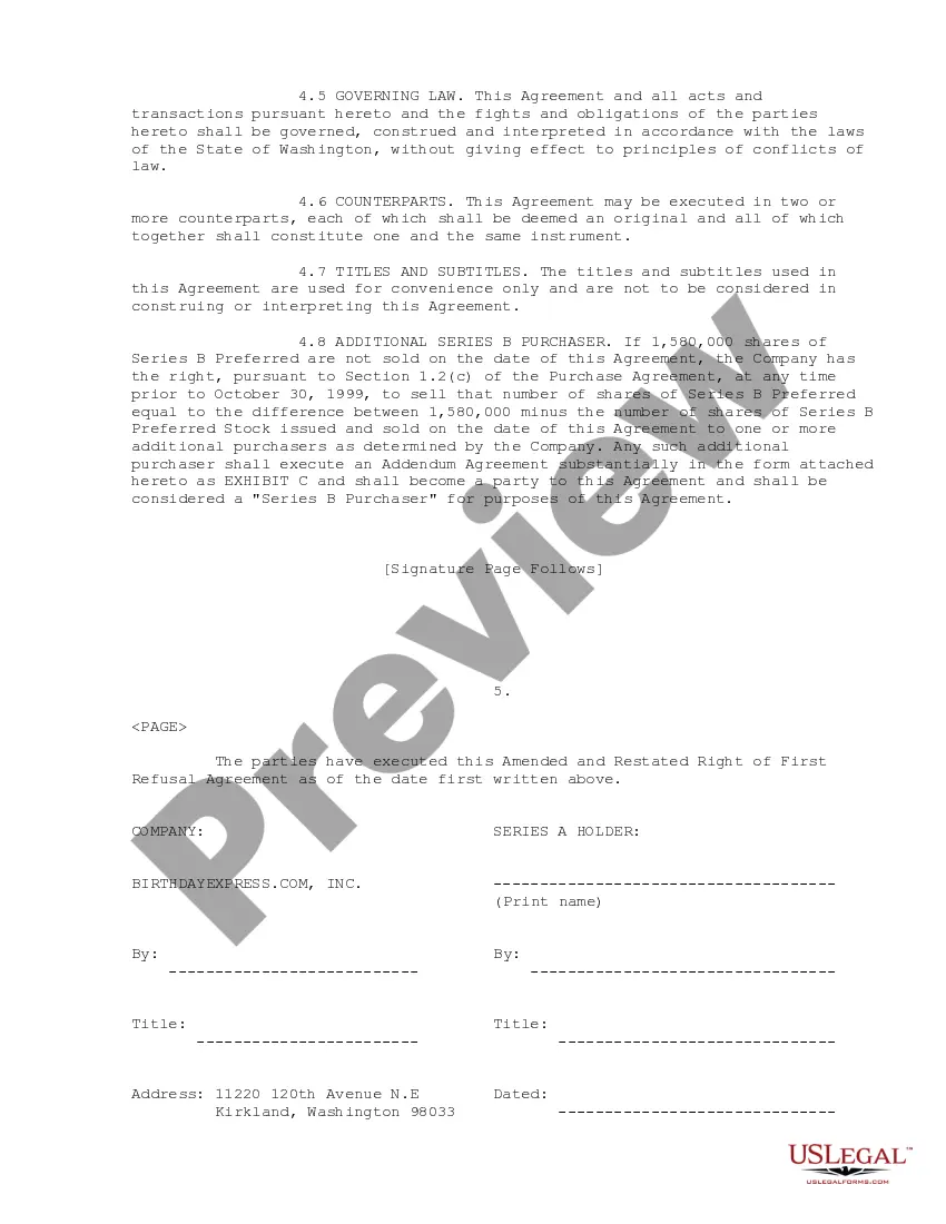 Get Right of First Refusal Agreement Preview Right of First Refusal Agreement