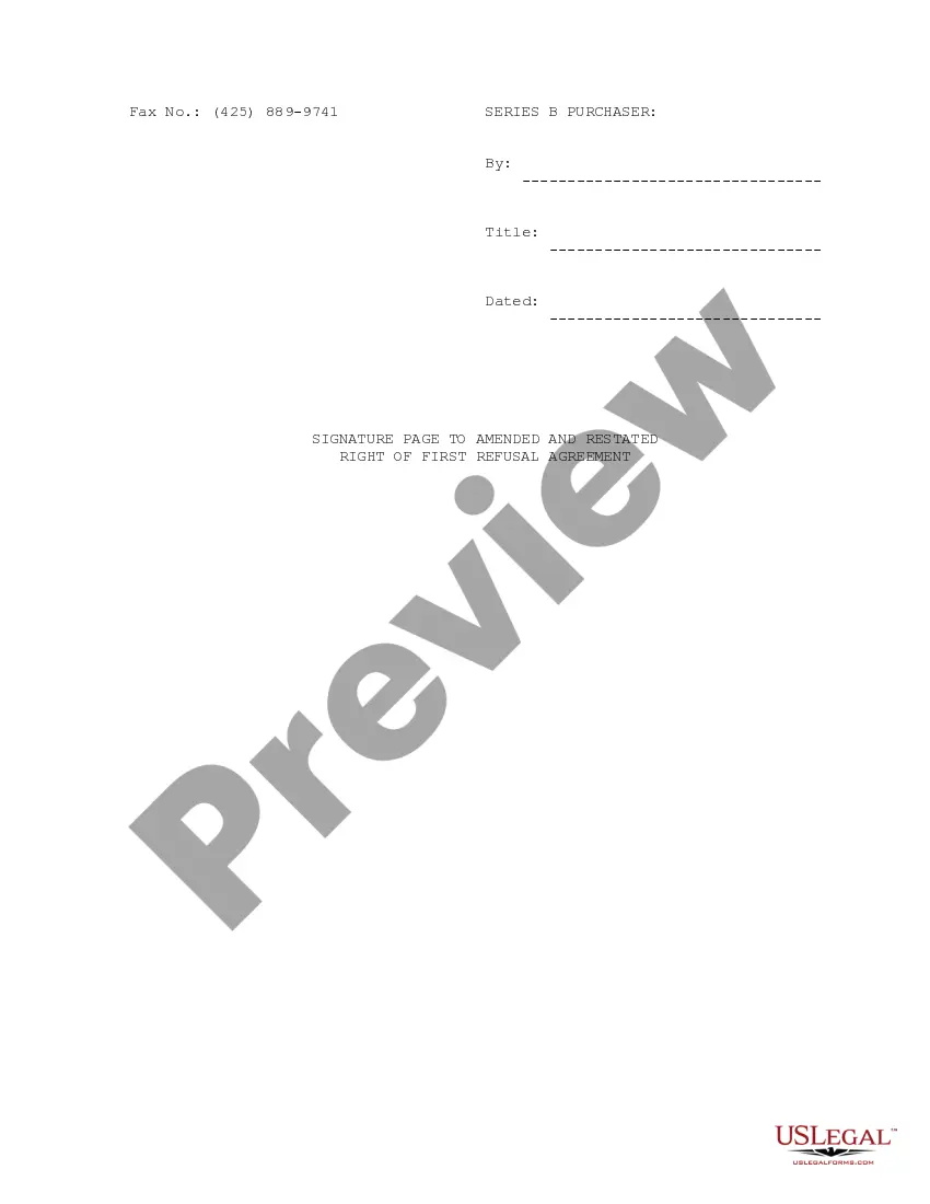 Get Right of First Refusal Agreement Preview Right of First Refusal Agreement