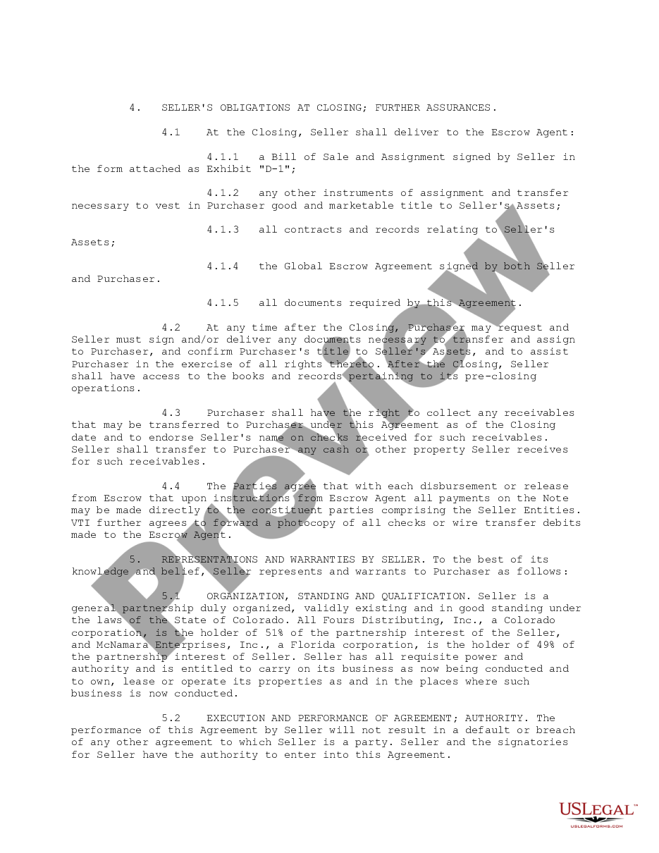 page 2 Sample Asset Purchase Agreement between MPI of Northern Florida and Venturi Technologies, Inc. regarding the sale and purchase of assets - Sample preview