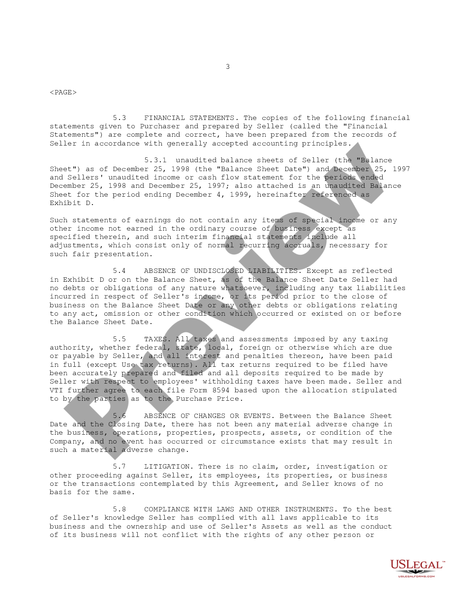 page 3 Sample Asset Purchase Agreement between MPI of Northern Florida and Venturi Technologies, Inc. regarding the sale and purchase of assets - Sample preview