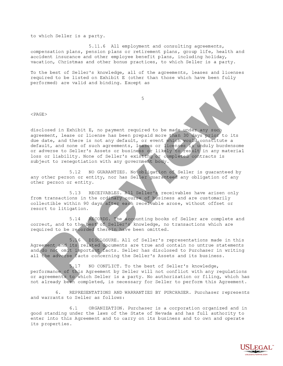 page 5 Sample Asset Purchase Agreement between MPI of Northern Florida and Venturi Technologies, Inc. regarding the sale and purchase of assets - Sample preview