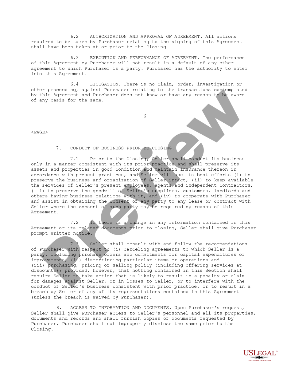 page 6 Sample Asset Purchase Agreement between MPI of Northern Florida and Venturi Technologies, Inc. regarding the sale and purchase of assets - Sample preview