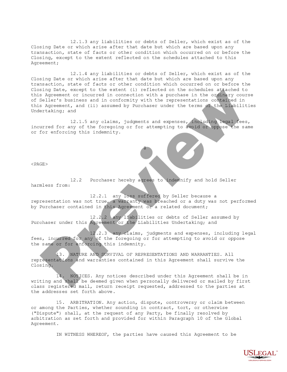 page 8 Sample Asset Purchase Agreement between MPI of Northern Florida and Venturi Technologies, Inc. regarding the sale and purchase of assets - Sample preview