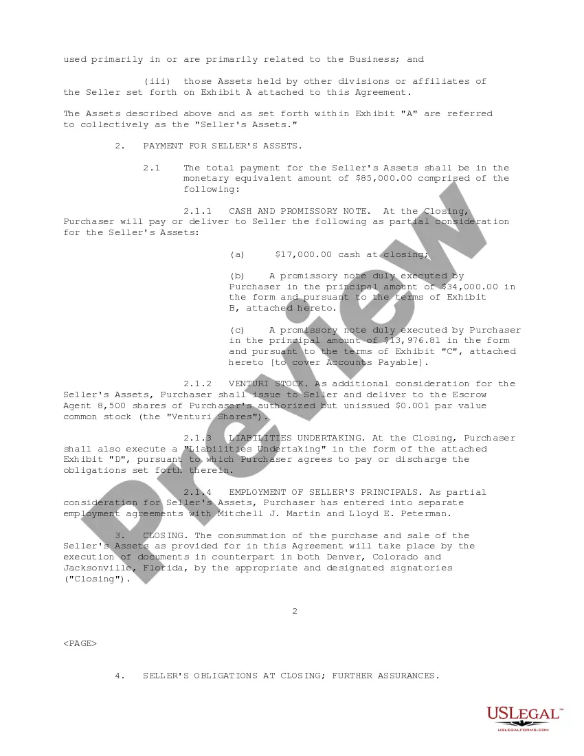 Get Sample Asset Purchase Agreement between MPI of Northern Florida and Venturi Technologies, Inc. regarding the sale and purchase of assets - Sample Preview Sample Asset Purchase Agreement between MPI of Northern Florida and Venturi Technologies, Inc. regarding the sale and purchase of assets - Sample