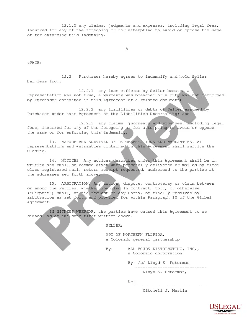 Get Sample Asset Purchase Agreement between MPI of Northern Florida and Venturi Technologies, Inc. regarding the sale and purchase of assets - Sample Preview Sample Asset Purchase Agreement between MPI of Northern Florida and Venturi Technologies, Inc. regarding the sale and purchase of assets - Sample