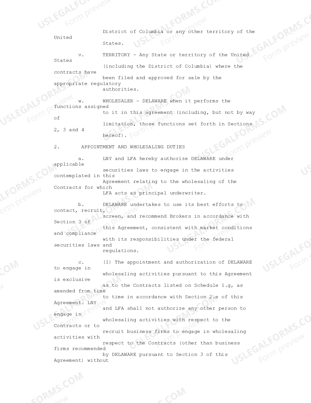 Preview Wholesale Agreement between Lincoln Life and Annuity Co. of New York, Lincoln Financial Advisors Corp. and Delaware Distributors, LP