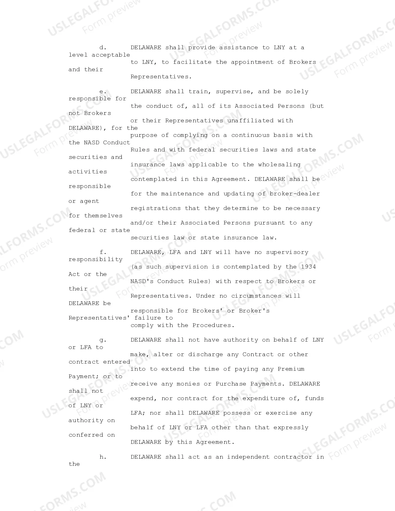 Preview Wholesale Agreement between Lincoln Life and Annuity Co. of New York, Lincoln Financial Advisors Corp. and Delaware Distributors, LP