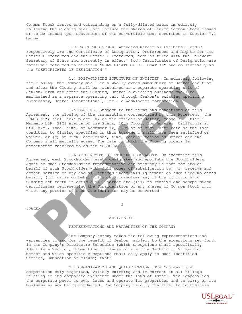 Preview Stock Exchange Agreement and Plan of Reorganization by Jenkon International, Inc., Multimedia K.I.D. Intelligence in Education, Ltd., and Stockholders