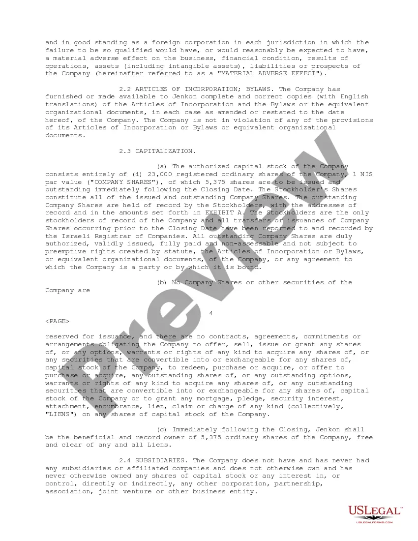 Preview Stock Exchange Agreement and Plan of Reorganization by Jenkon International, Inc., Multimedia K.I.D. Intelligence in Education, Ltd., and Stockholders