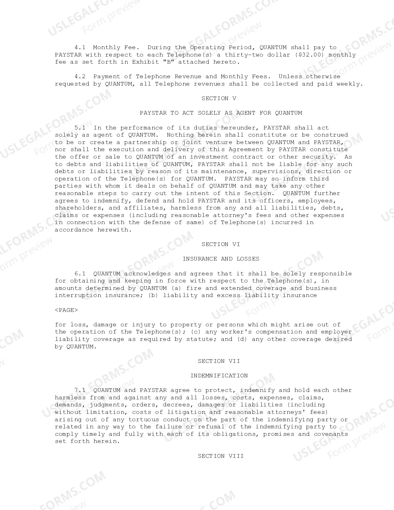 Preview Pay Telephone Services Agreement