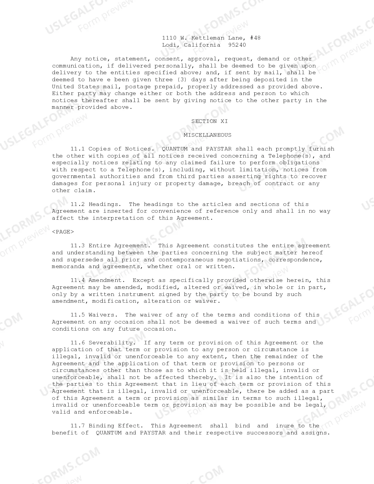 Preview Pay Telephone Services Agreement