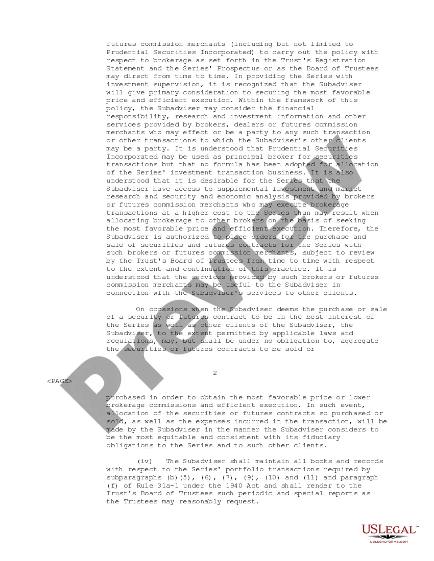 Get Sub-Advisory Agreement between Prudential Investments Fund Management, LLC and The Prudential Investment Corp. regarding provision of investment advisory services Preview Sub-Advisory Agreement between Prudential Investments Fund Management, LLC and The Prudential Investment Corp. regarding provision of investment advisory services