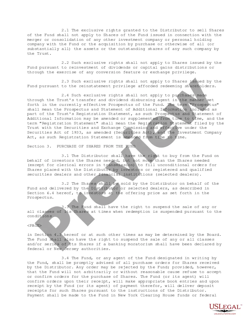 Get Distribution Agreement regarding the continuous offering of the Fund's shares Preview Distribution Agreement regarding the continuous offering of the Fund's shares