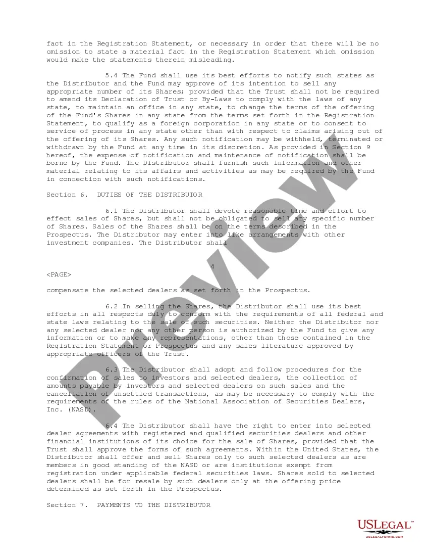 Get Distribution Agreement regarding the continuous offering of the Fund's shares Preview Distribution Agreement regarding the continuous offering of the Fund's shares