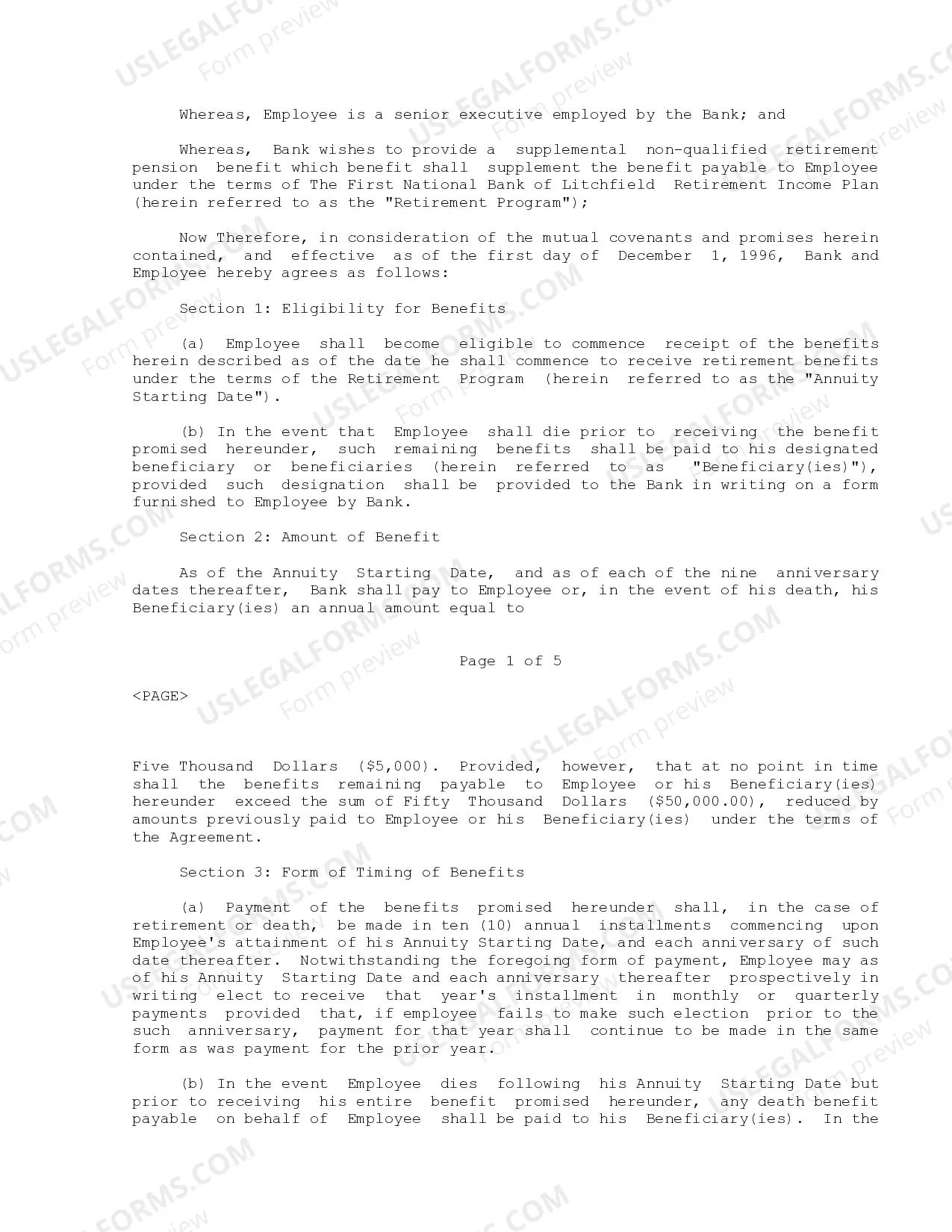 Preview Employee Retirement Agreement