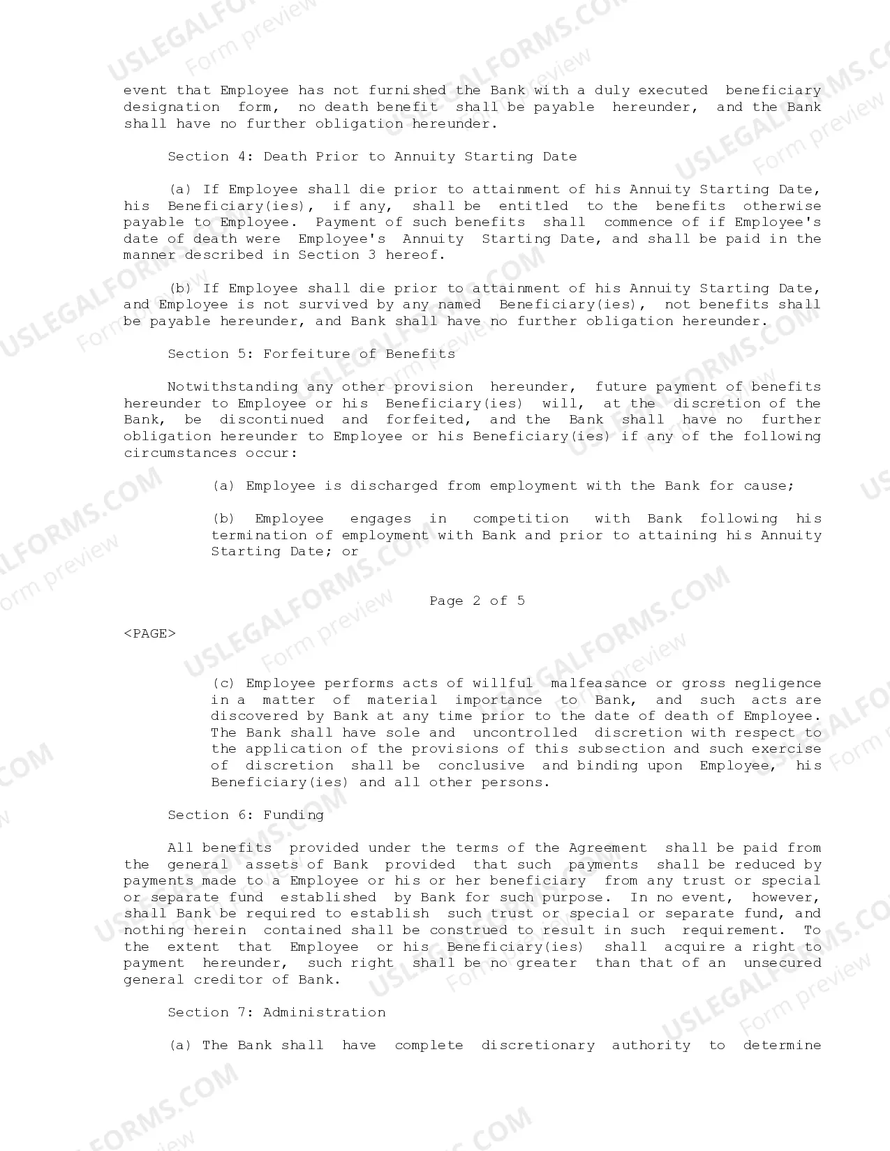 Preview Employee Retirement Agreement