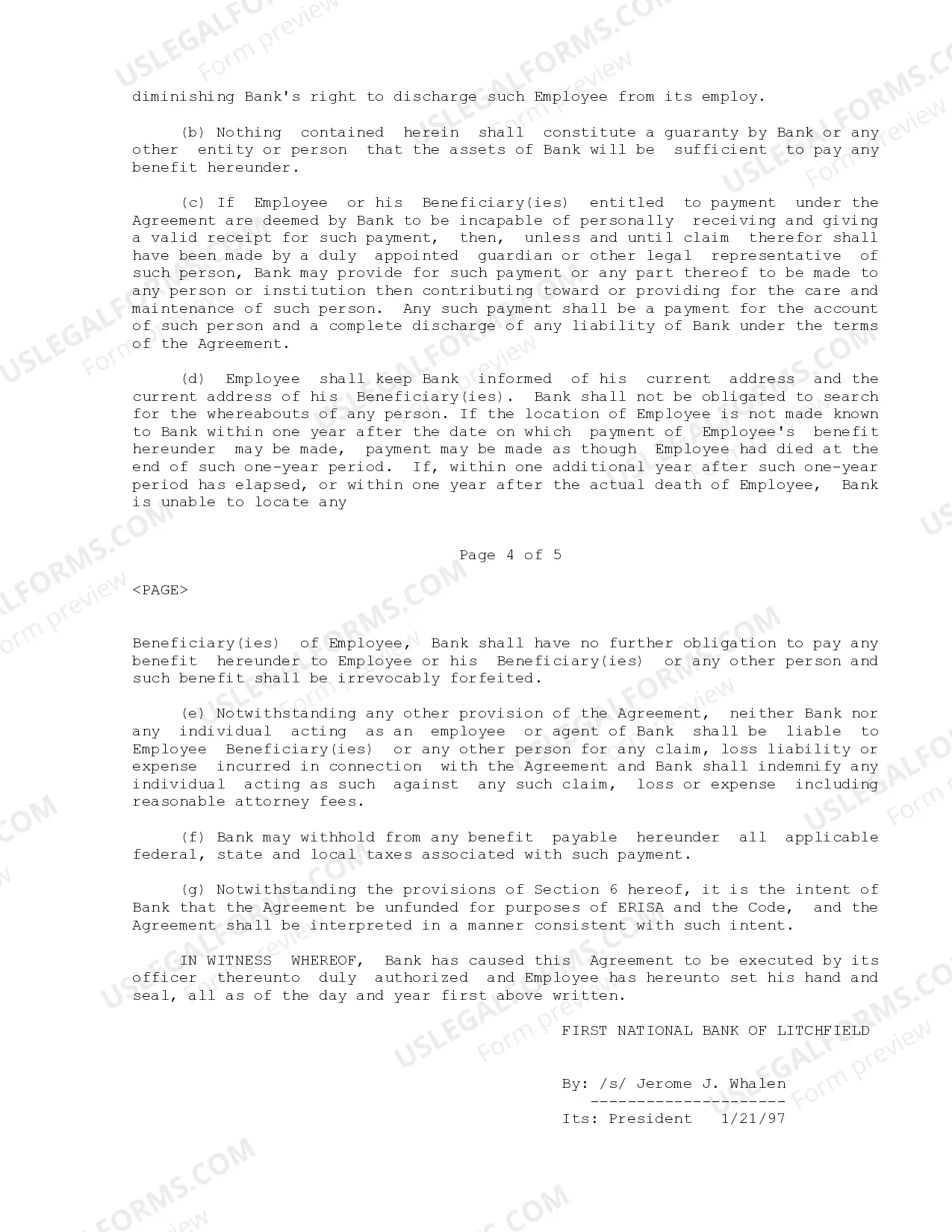 Preview Employee Retirement Agreement