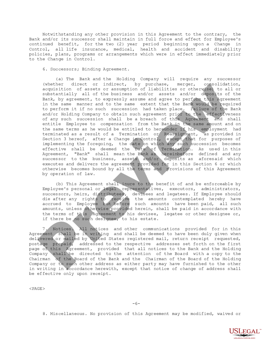 page 4 Executive Change in Control Agreement for The First National Bank of Litchfield preview