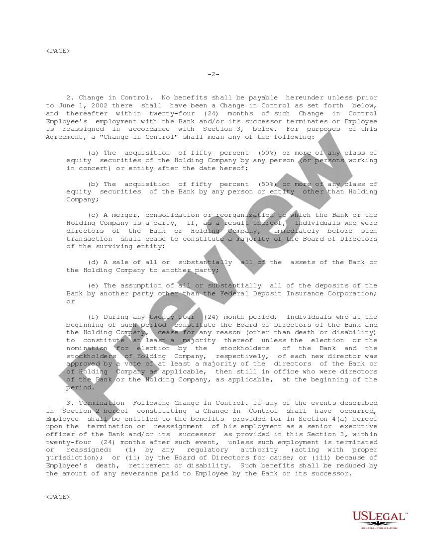 Get Executive Change in Control Agreement for The First National Bank of Litchfield Preview Executive Change in Control Agreement for The First National Bank of Litchfield
