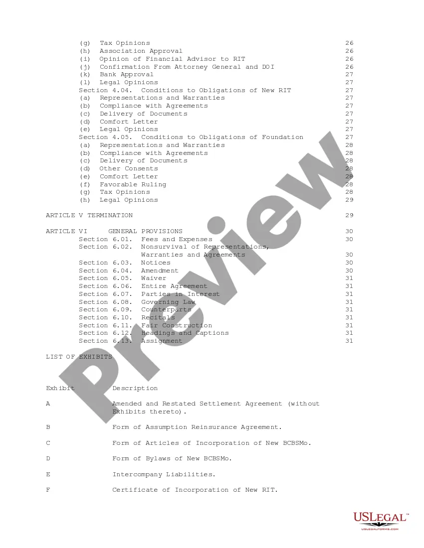 Get Plan of Reorganization between Blue Cross and Blue Shield of Missouri, RightChoice Managed Care, Inc., and The Missouri Foundation for Health Preview Plan of Reorganization between Blue Cross and Blue Shield of Missouri, RightChoice Managed Care, Inc., and The Missouri Foundation for Health