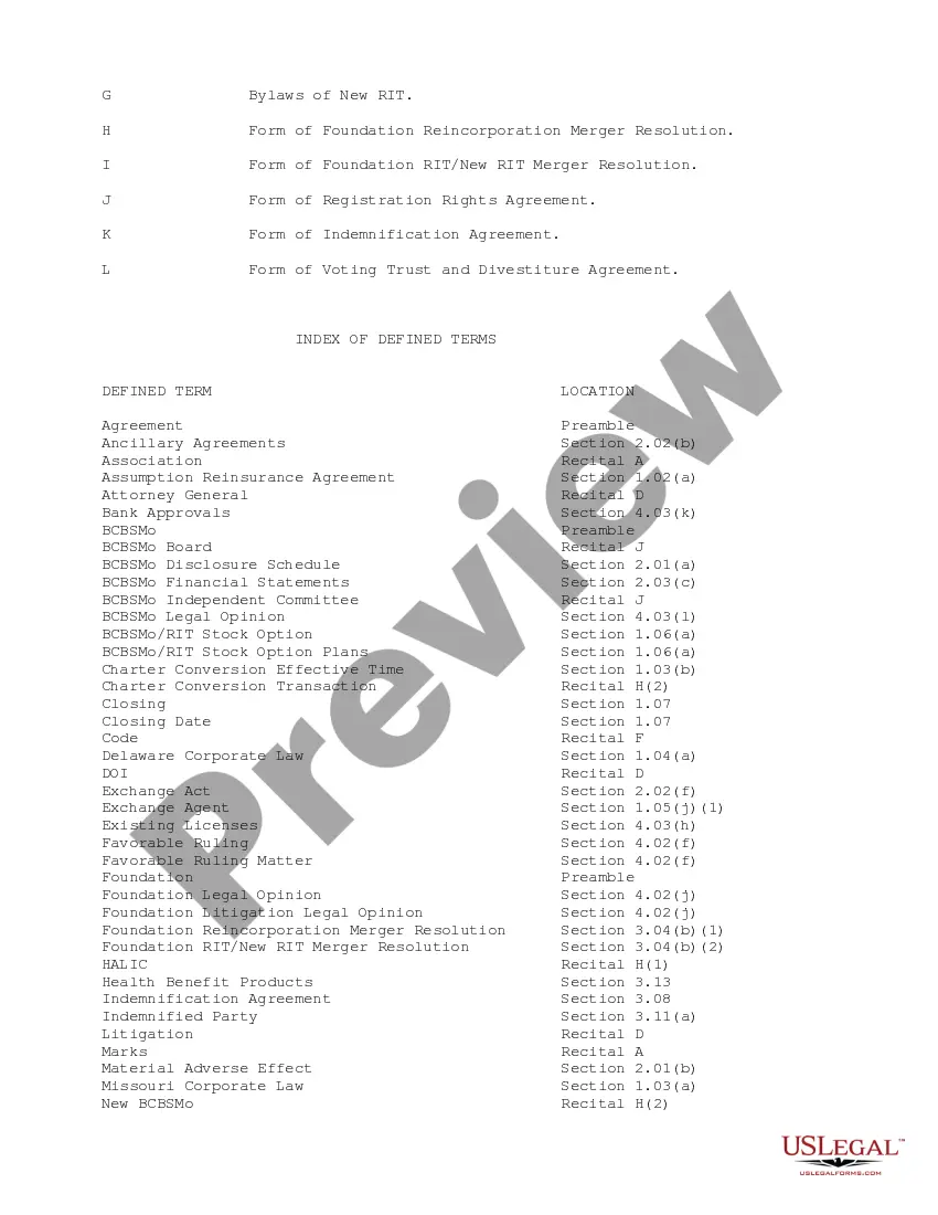 Get Plan of Reorganization between Blue Cross and Blue Shield of Missouri, RightChoice Managed Care, Inc., and The Missouri Foundation for Health Preview Plan of Reorganization between Blue Cross and Blue Shield of Missouri, RightChoice Managed Care, Inc., and The Missouri Foundation for Health