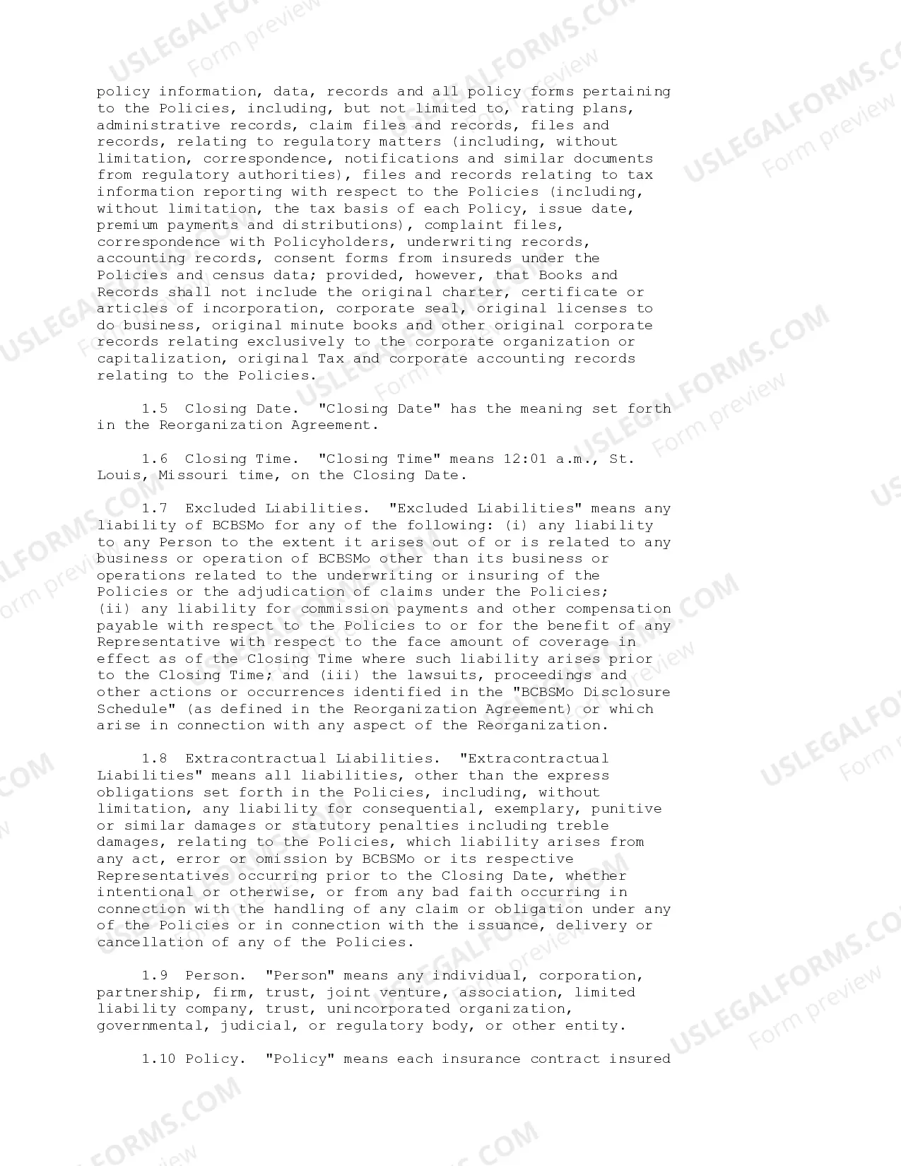 Preview Reinsurance Agreement between Blue Cross Blue Shield of Missouri and Healthy Alliance Life Insurance Co.