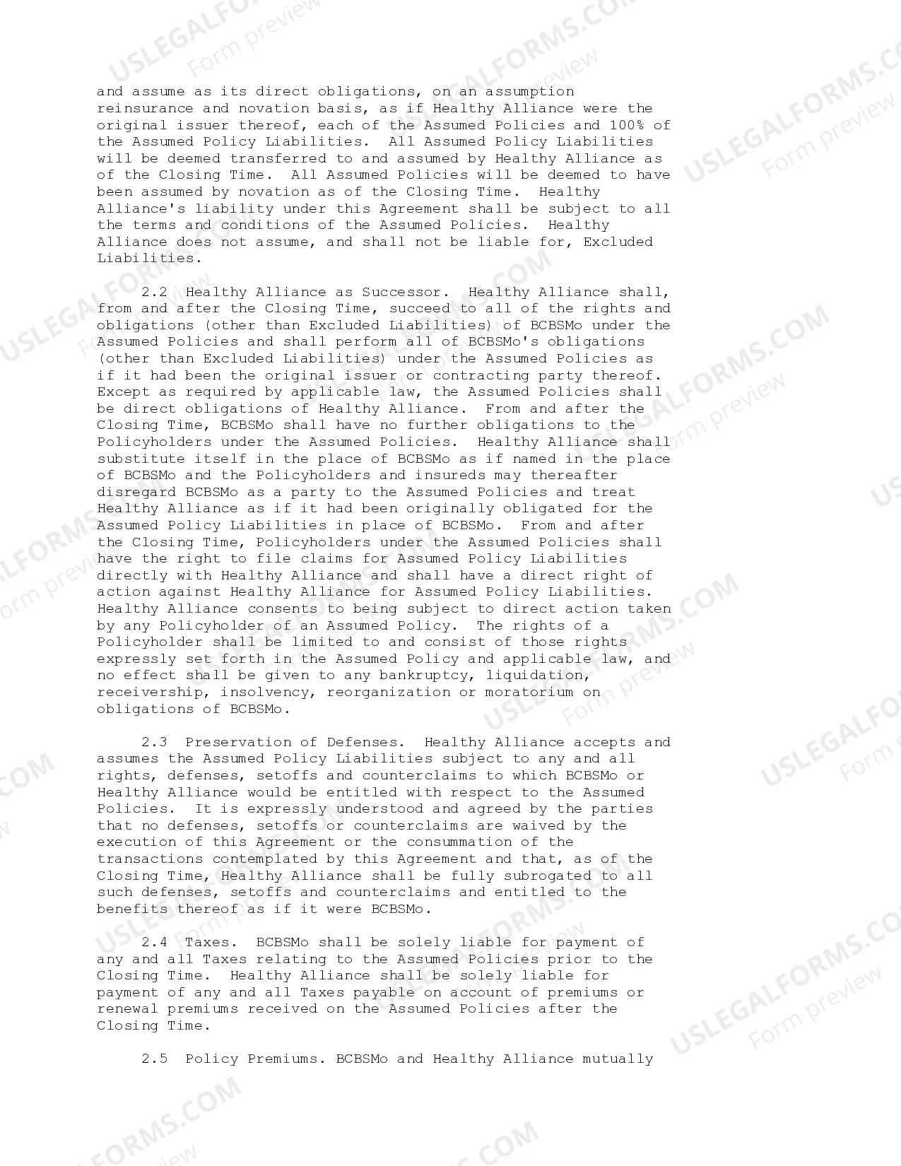 Preview Reinsurance Agreement between Blue Cross Blue Shield of Missouri and Healthy Alliance Life Insurance Co.