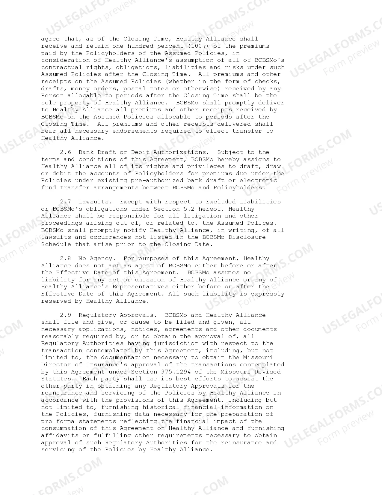 Preview Reinsurance Agreement between Blue Cross Blue Shield of Missouri and Healthy Alliance Life Insurance Co.