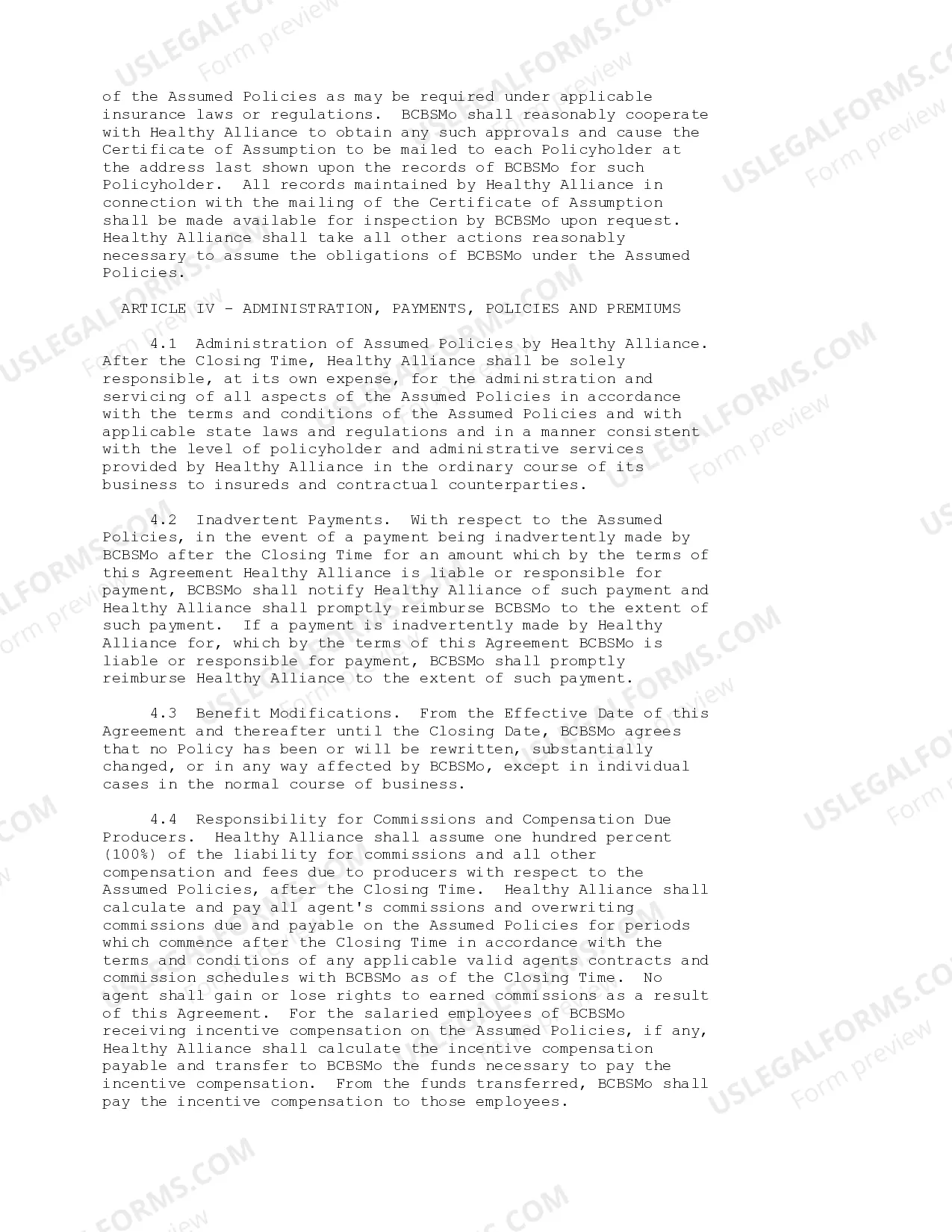 Preview Reinsurance Agreement between Blue Cross Blue Shield of Missouri and Healthy Alliance Life Insurance Co.