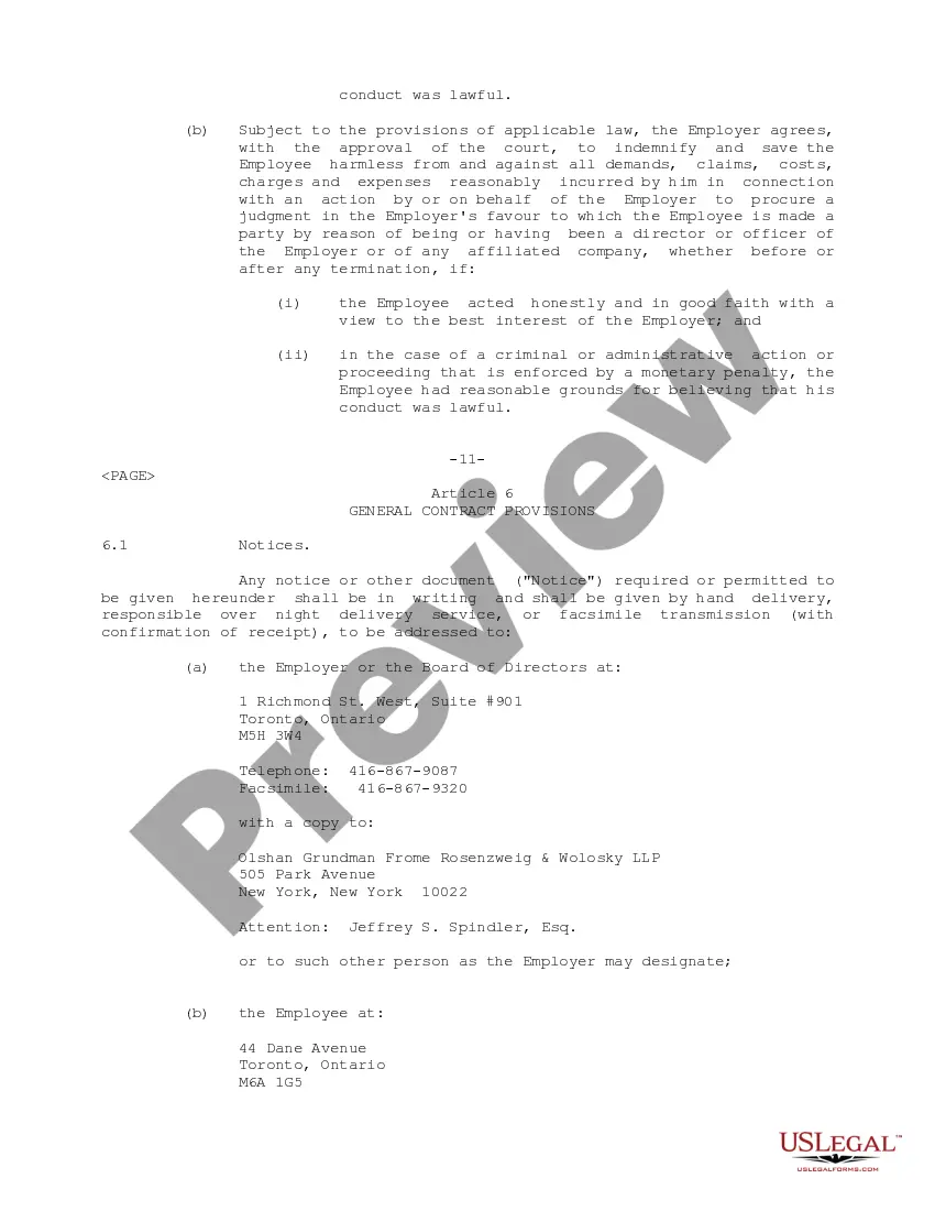 Preview Senior Executive Employment Agreement for Infocast Corp.