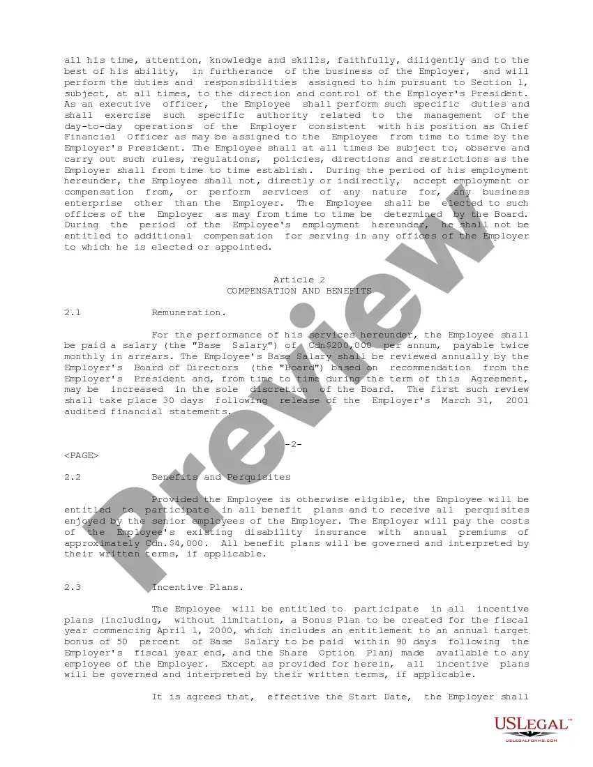 Preview Senior Executive Employment Agreement for Infocast Corp.