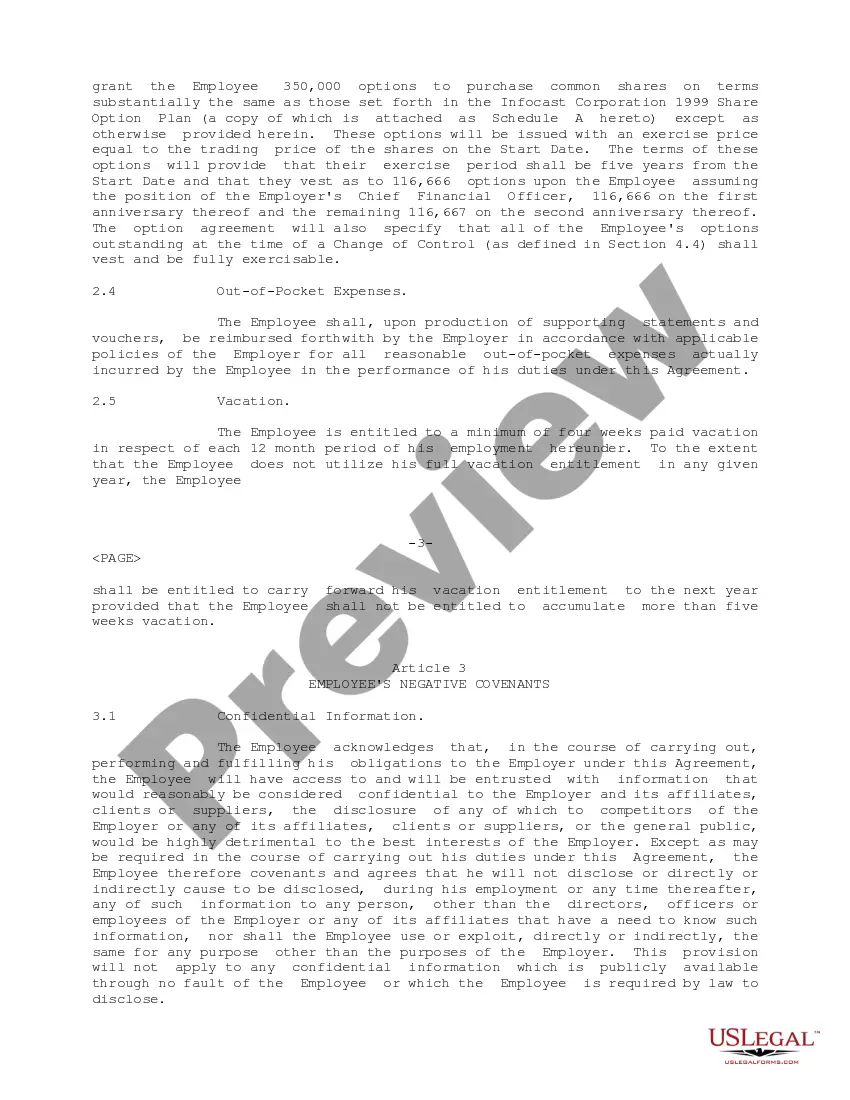 Preview Senior Executive Employment Agreement for Infocast Corp.